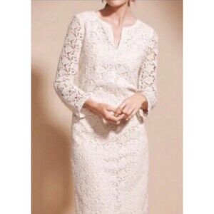 Talbots Lace Shift Dress Size 2 Cream Crochet Floral 3/4 Sleeve Cocktail Wedding